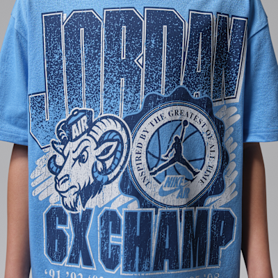Jordan Big Kids' AJ11 University Blue Retro GOAT T-Shirt. Nike JP